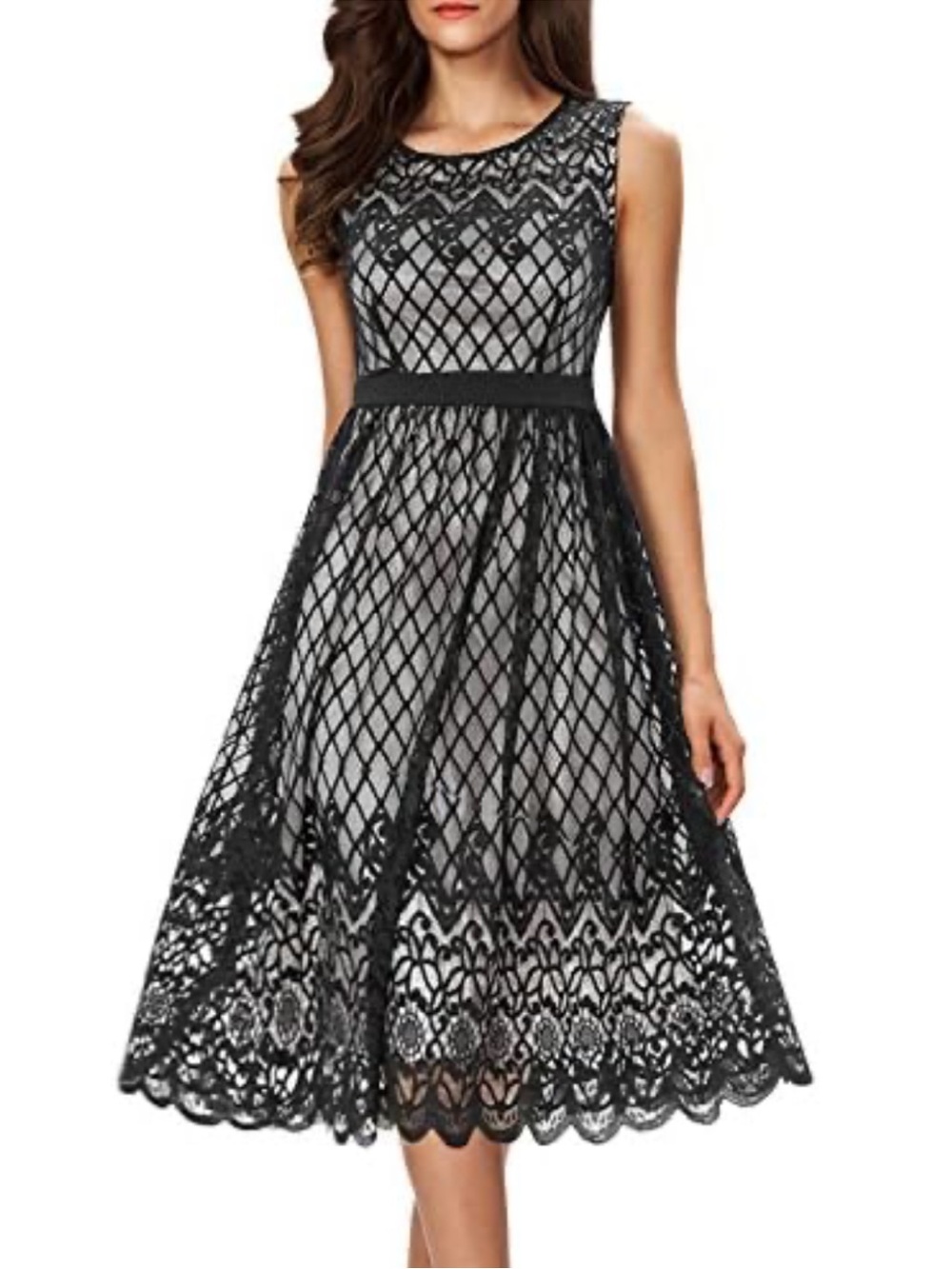 Noctflos A Line Lace Cocktail Wedding Party Midi Swing Tea Dress NWT Size Large